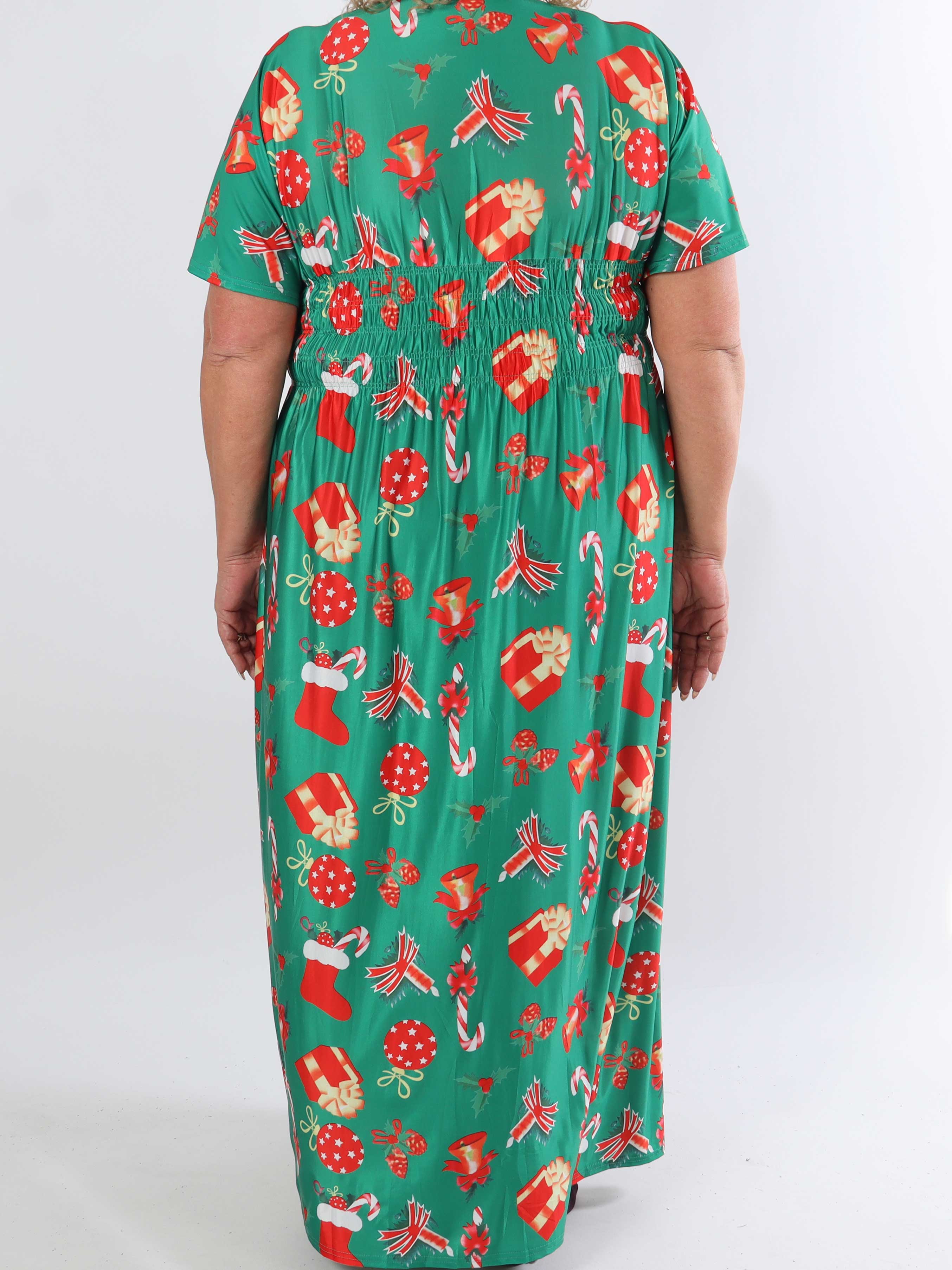 Pams Holiday - Lang elastisk plus size kjole med julemotiver